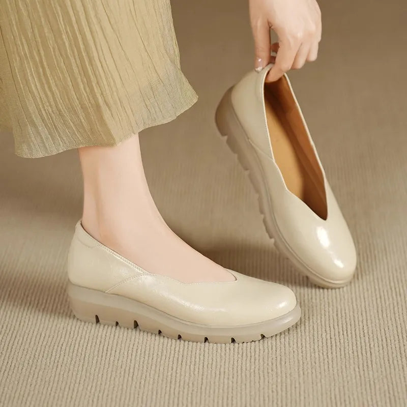 Women's Ballet Flats – Leather Round Toe Comfort Shoes | Cushioned Slip On Flats, Yellow