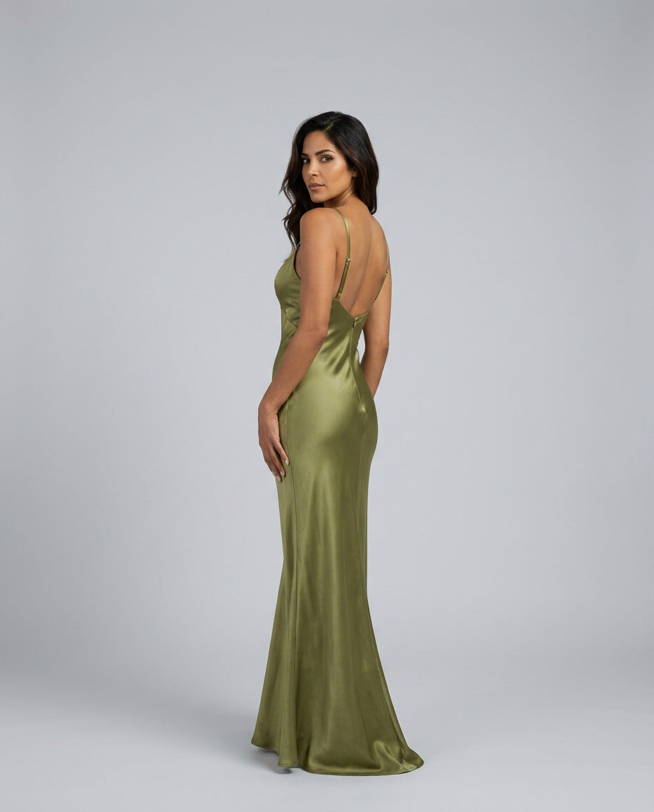 Satin Slip Maxikjole Dame – Stropper Festkjole