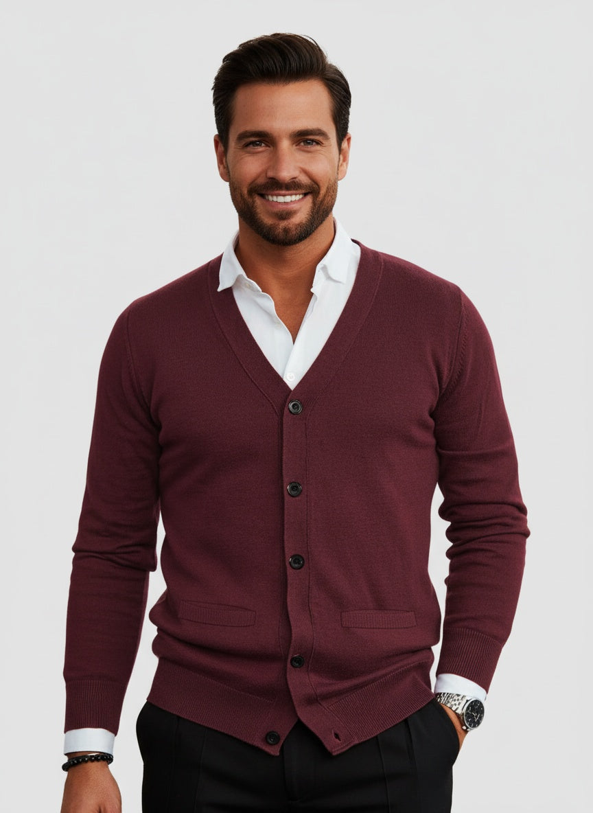 Nikolaj | Klassisk Cardigan til Mænd med V-hals og Knaplukning