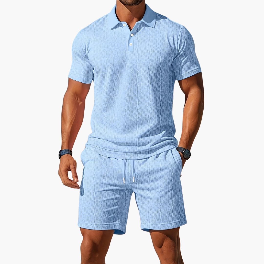 Kortærmet Polo og Shorts Sæt til Mænd – Justerbar Talje for Optimal Komfort 0