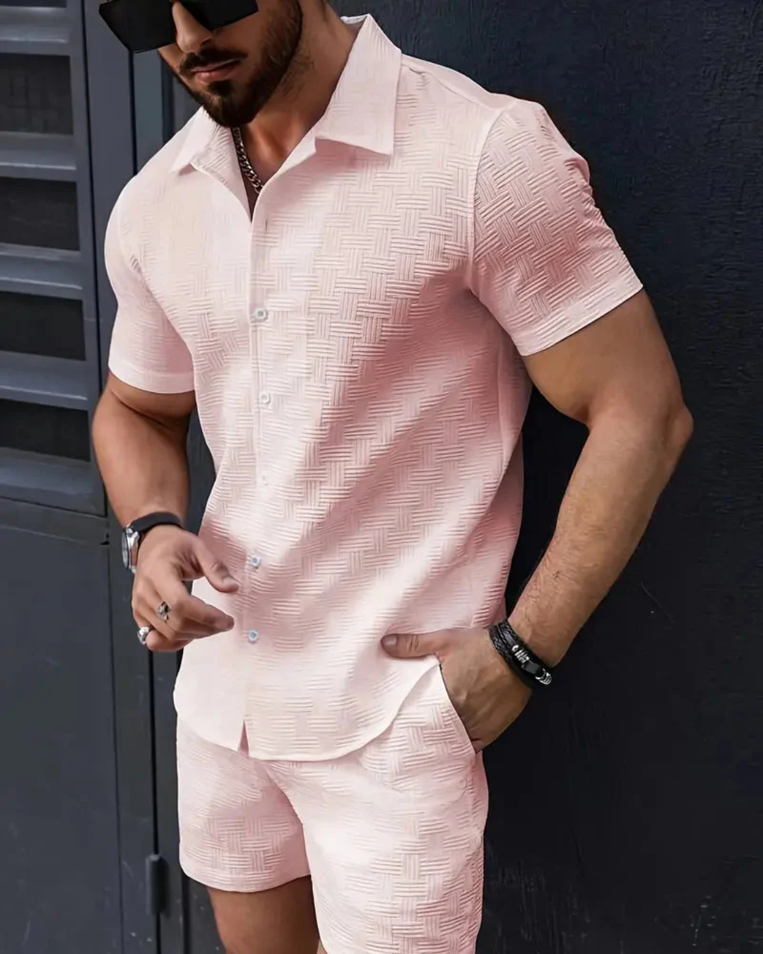 Letvægts Herre Sommer Sæt - Kortærmet Skjorte og Shorts i Åndbart Polyester 0