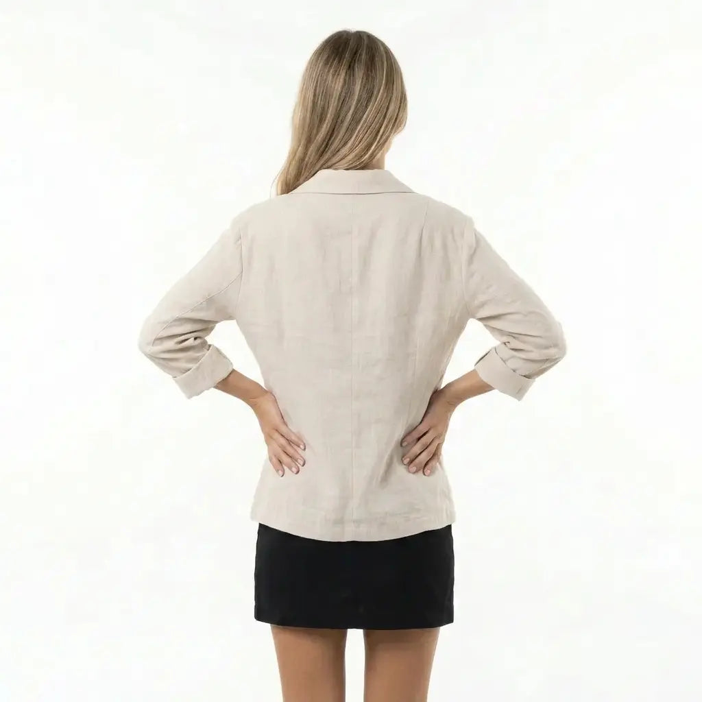 Nanna Sommer Bomuld-Hør Blazer Dame – Relaxed Fit med Enkeltknap  Panorla