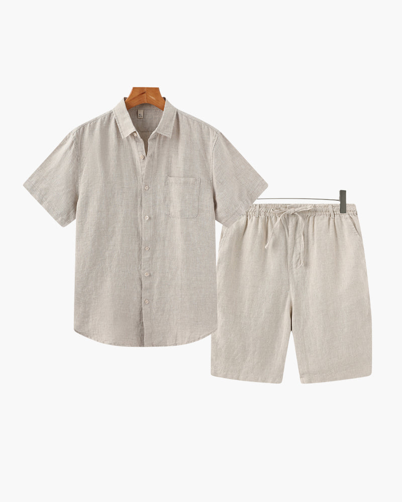 Linned T-Shirt Og Shorts Sæt - Letvægtsdesign Til Mænd, Komfortabel Og Stilfuld 0