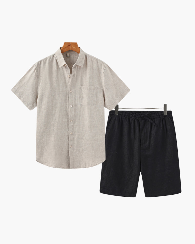 Linned T-Shirt Og Shorts Sæt - Letvægtsdesign Til Mænd, Komfortabel Og Stilfuld 1