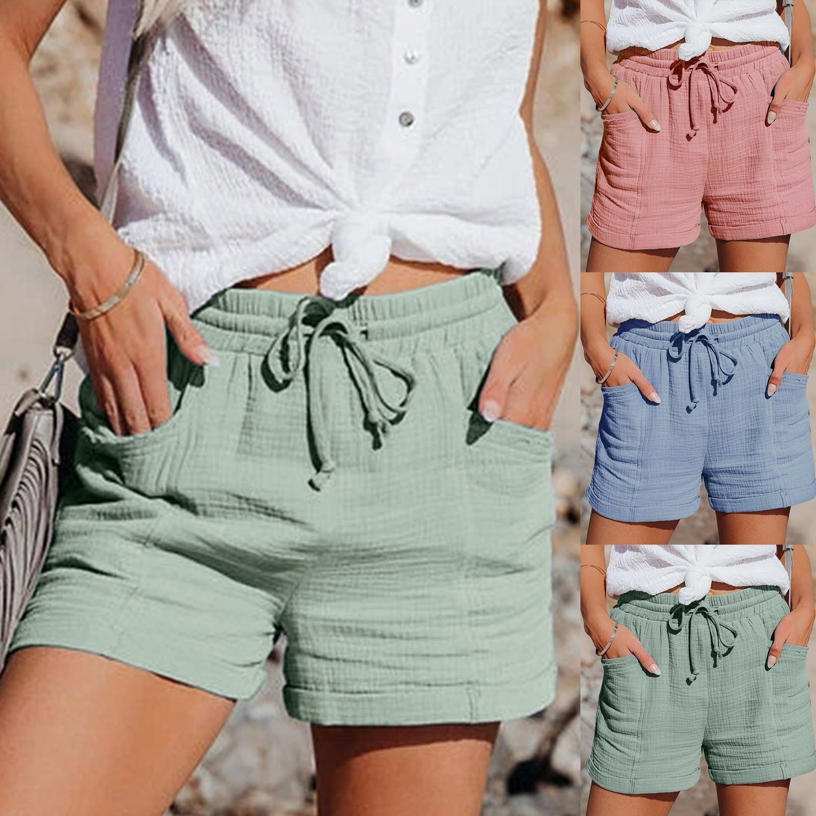 Shorts Women Casual – Drawstring Waist with Pockets