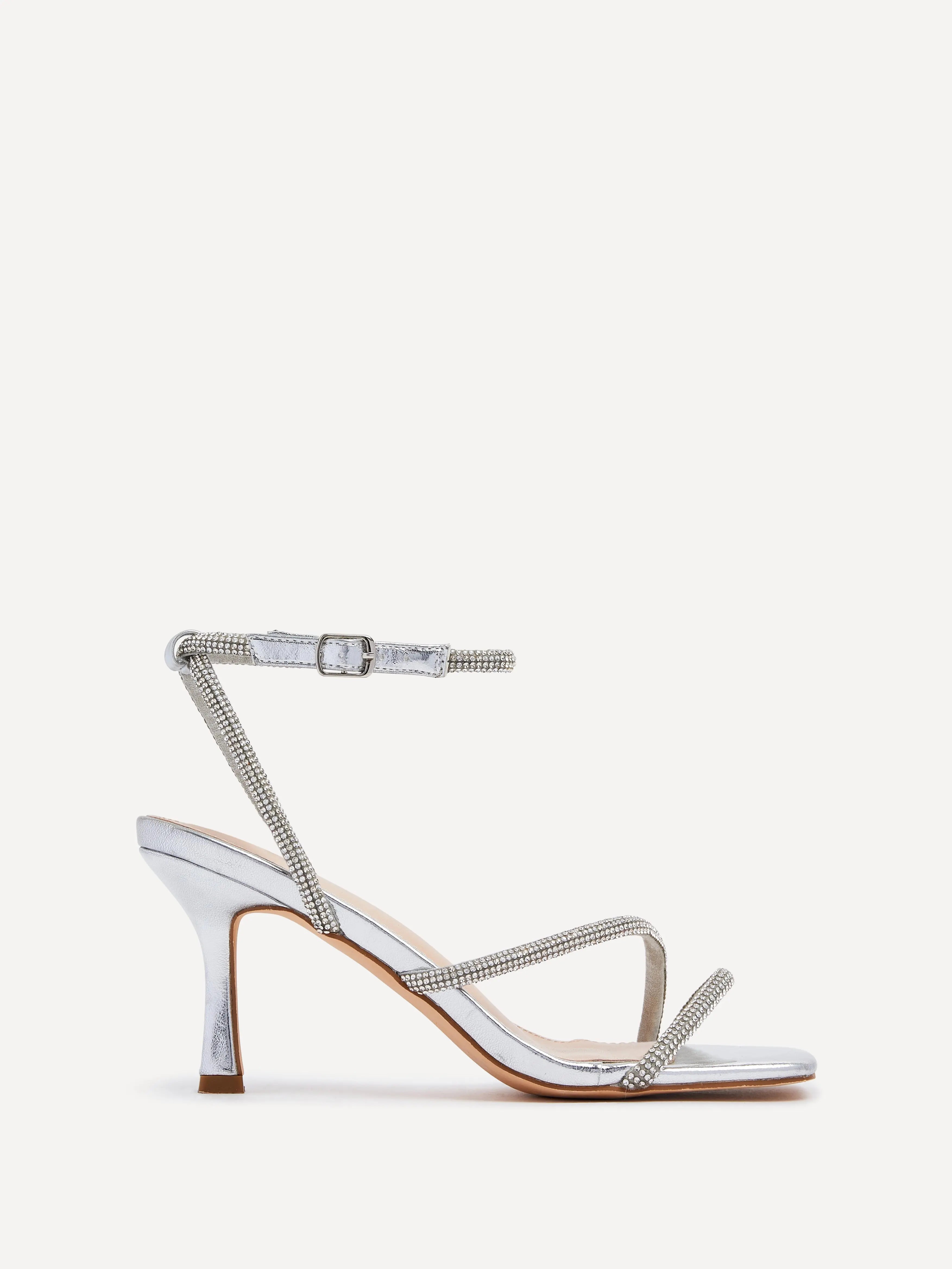 Elina | Sølv Hæl Sandaler med Diamant Rem & Ankelstrop | Elegant Design til Festlige Anledninger 2