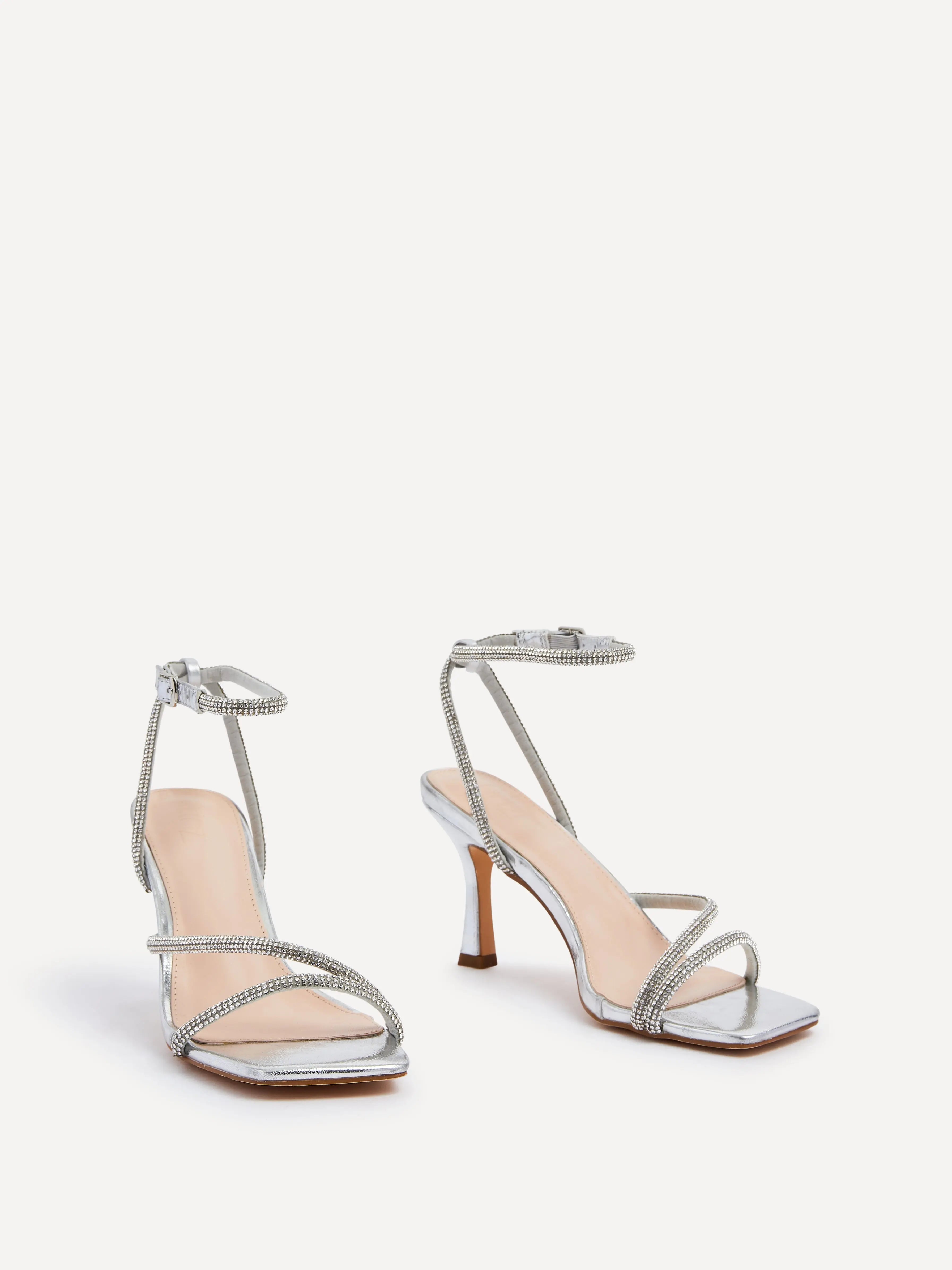 Elina | Sølv Hæl Sandaler med Diamant Rem & Ankelstrop | Elegant Design til Festlige Anledninger 3