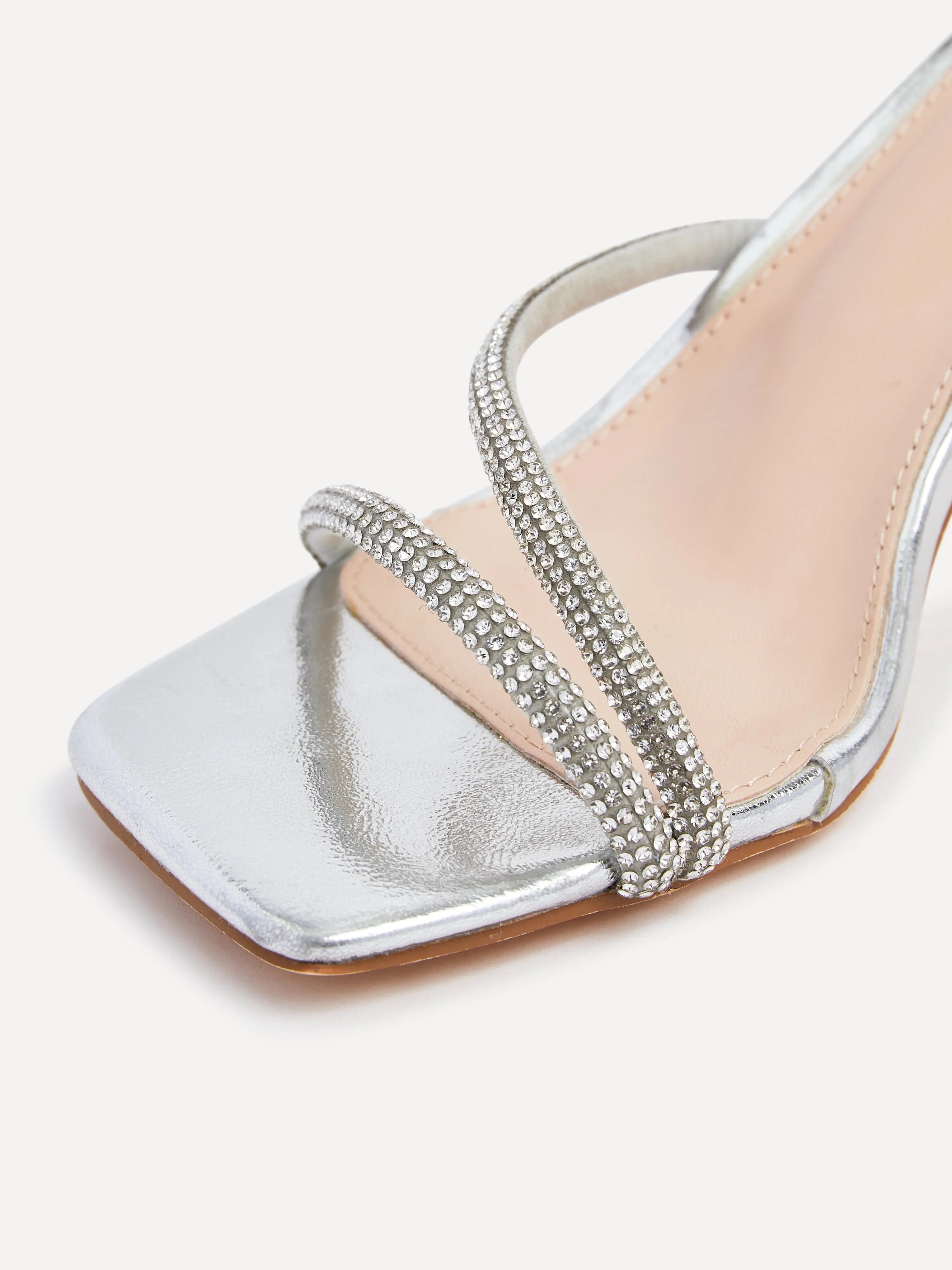 Elina | Sølv Hæl Sandaler med Diamant Rem & Ankelstrop | Elegant Design til Festlige Anledninger 4