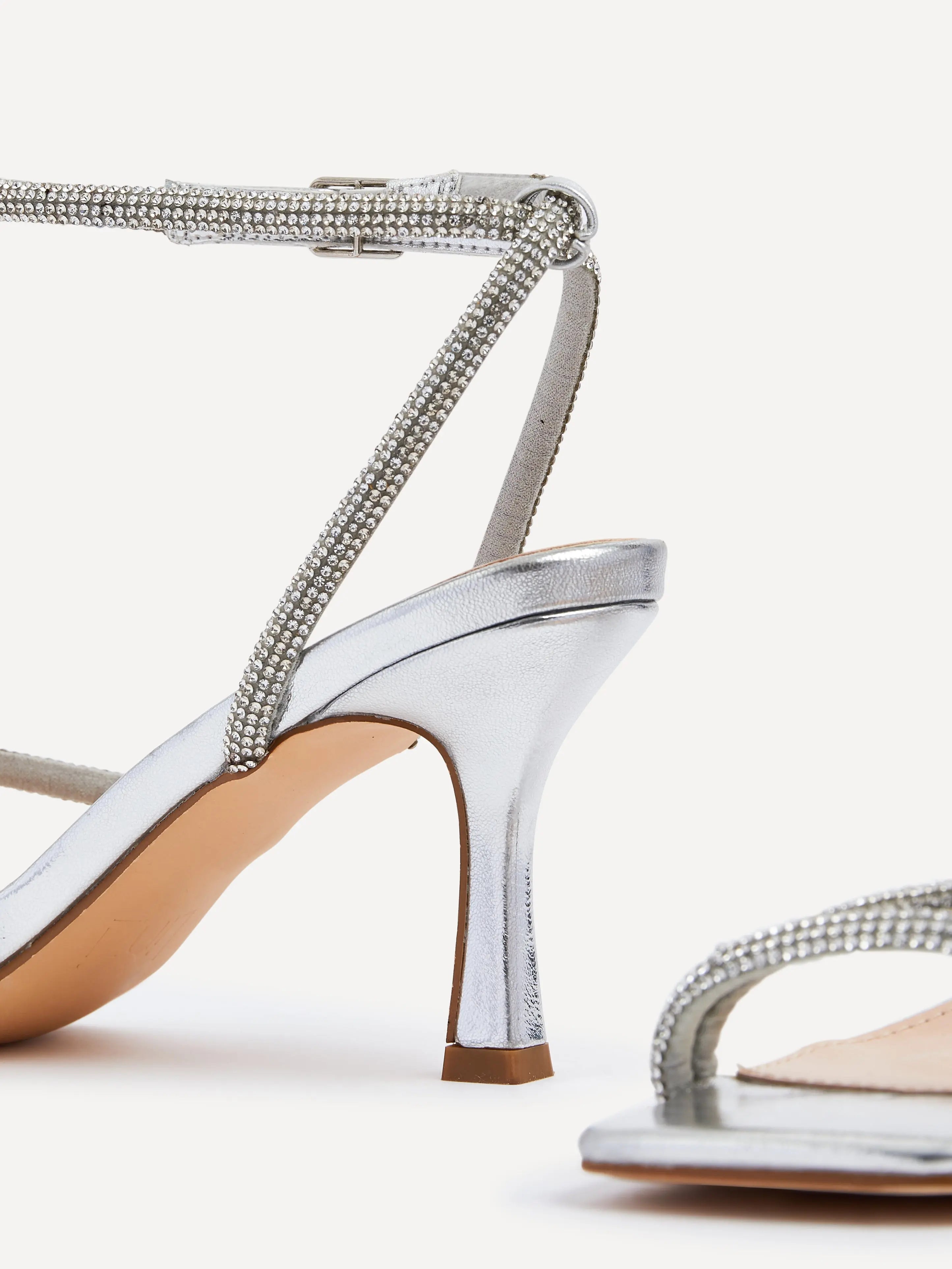 Elina | Sølv Hæl Sandaler med Diamant Rem & Ankelstrop | Elegant Design til Festlige Anledninger 5