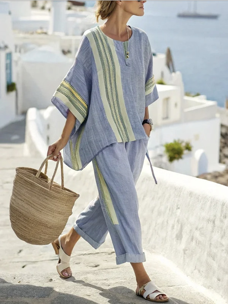 Linen Two-Piece Set Women – Wide-Leg Pants & Top Summer Set