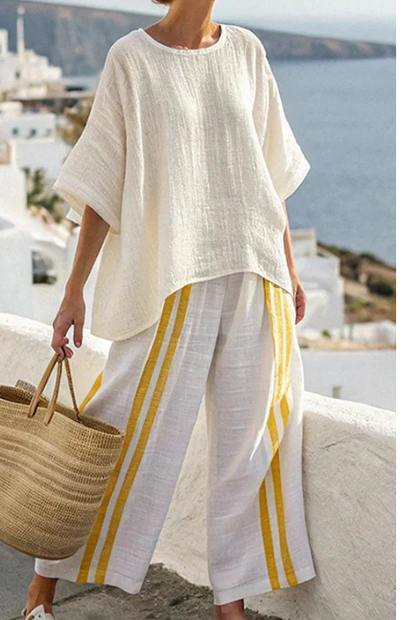Linen Two-Piece Set Women – Wide-Leg Pants & Top Summer Set