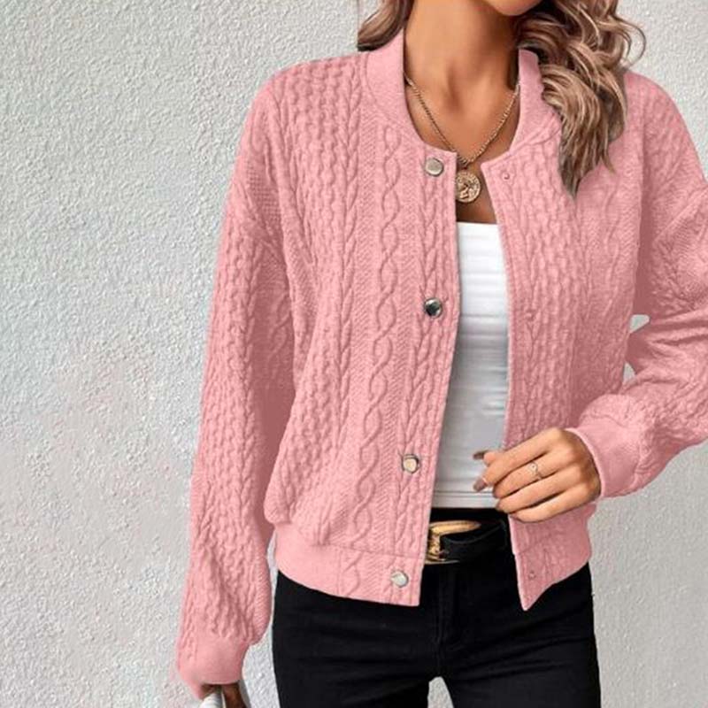 Cable Knit Cardigan Women – Button Front Round Neck