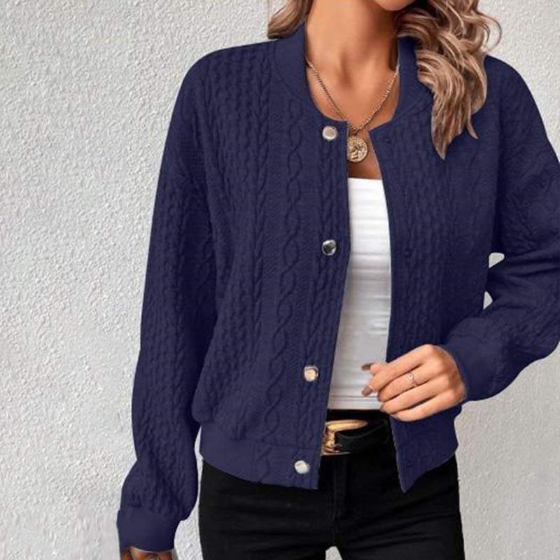 Bodil Kabelstrik Cardigan Dame – Knaplukning og Rund Hals