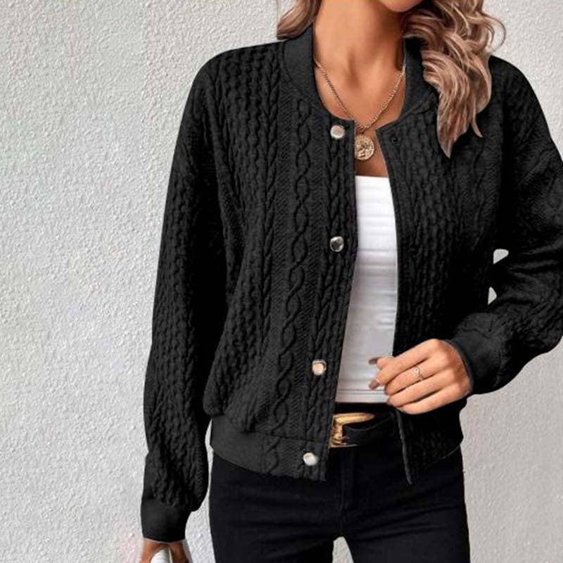 Bodil Kabelstrik Cardigan Dame – Knaplukning og Rund Hals