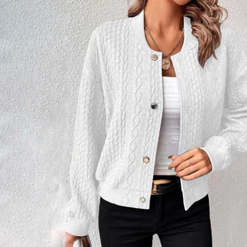 Bodil Kabelstrik Cardigan Dame – Knaplukning og Rund Hals
