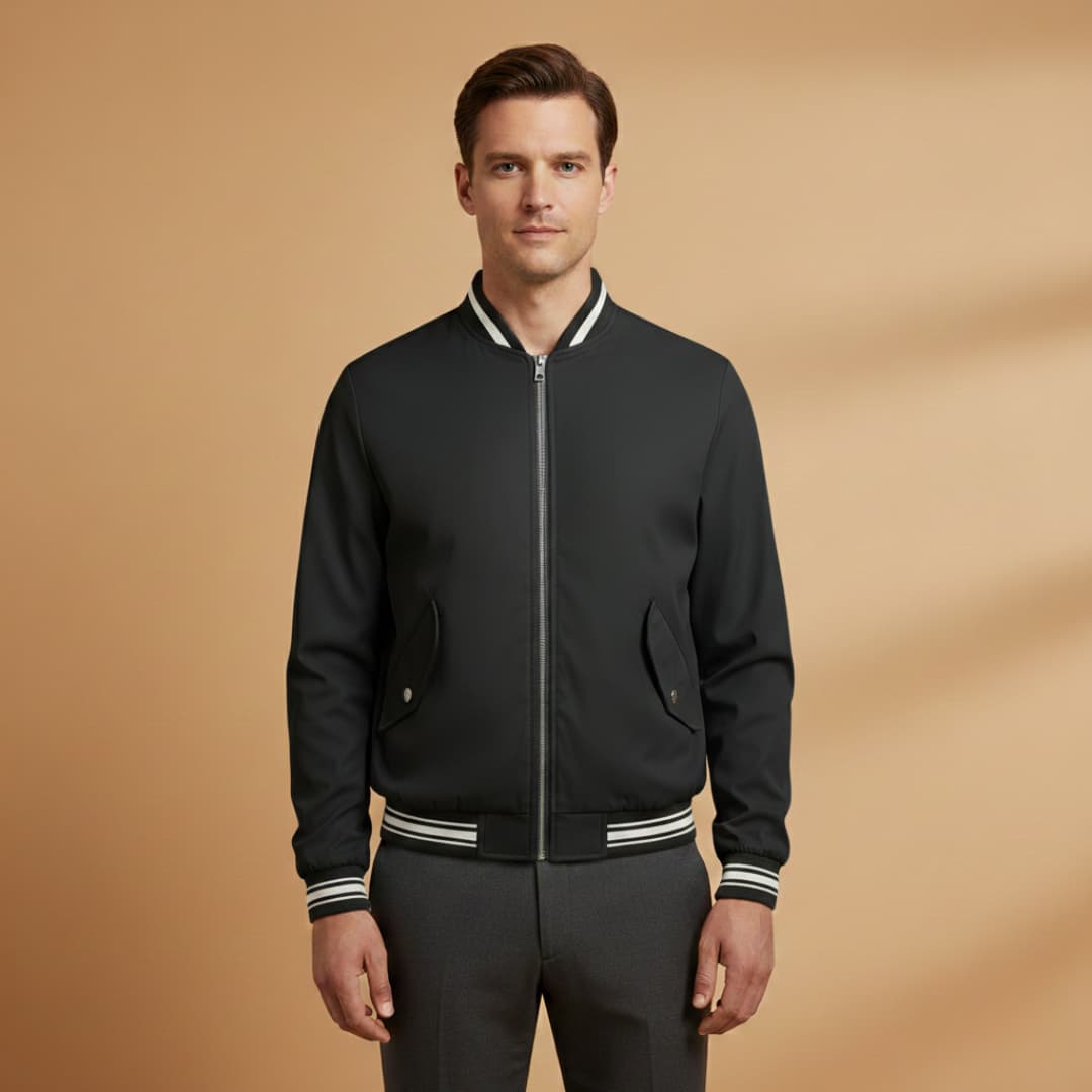 Klassisk Bomber Jakke Herre | Let Zipjakke med Elastiske Detaljer | Optimal Komfort til Daglig Brug 6