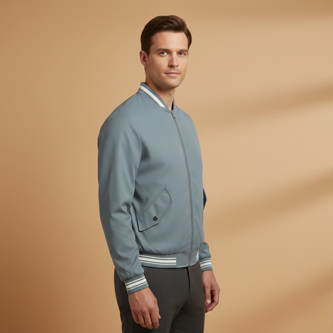 Klassisk Bomber Jakke Herre | Let Zipjakke med Elastiske Detaljer | Optimal Komfort til Daglig Brug 4