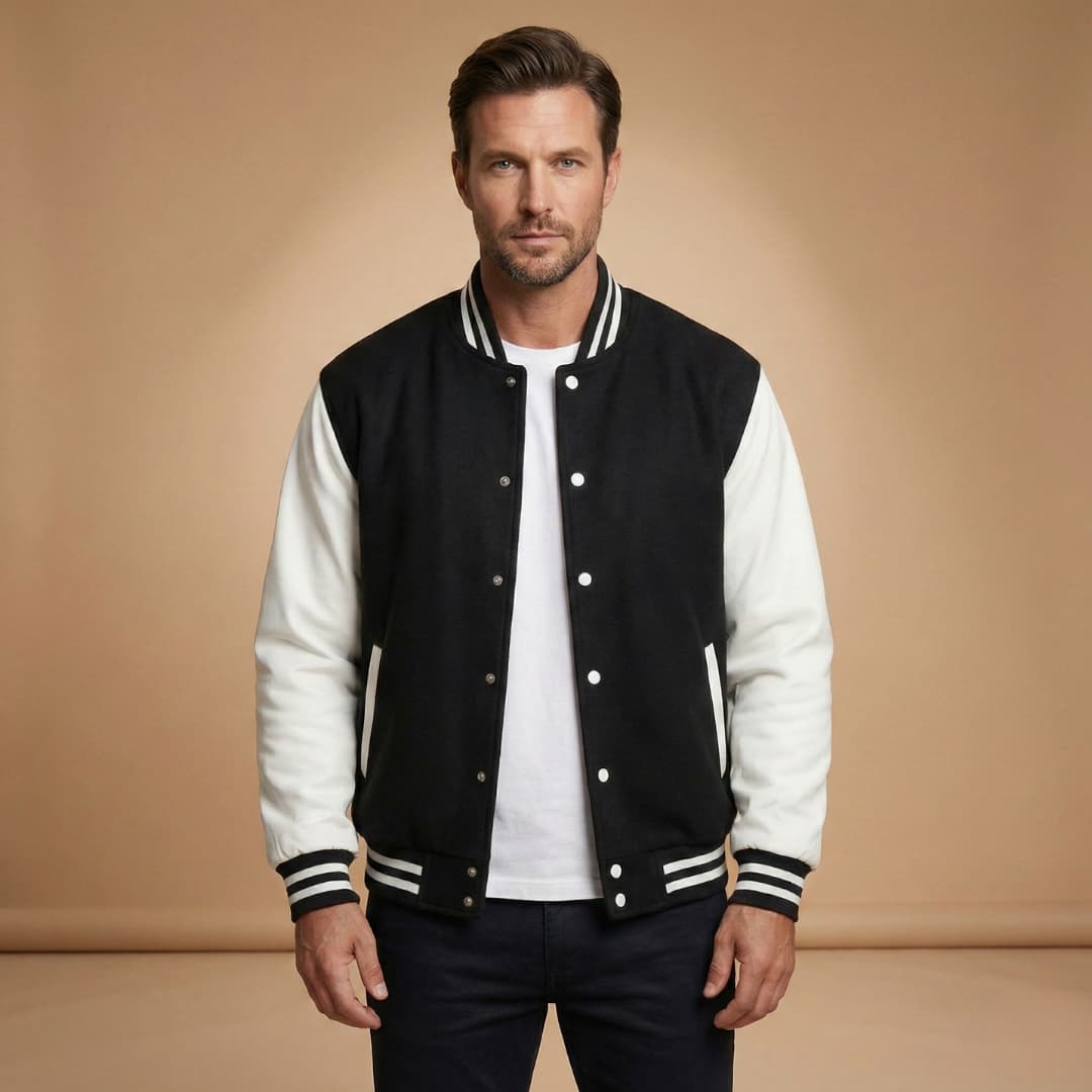 Klassisk Bomber Jakke Herre med Trykknapper og Ribkanter | Let og Komfortabel Overgangsjakke 2