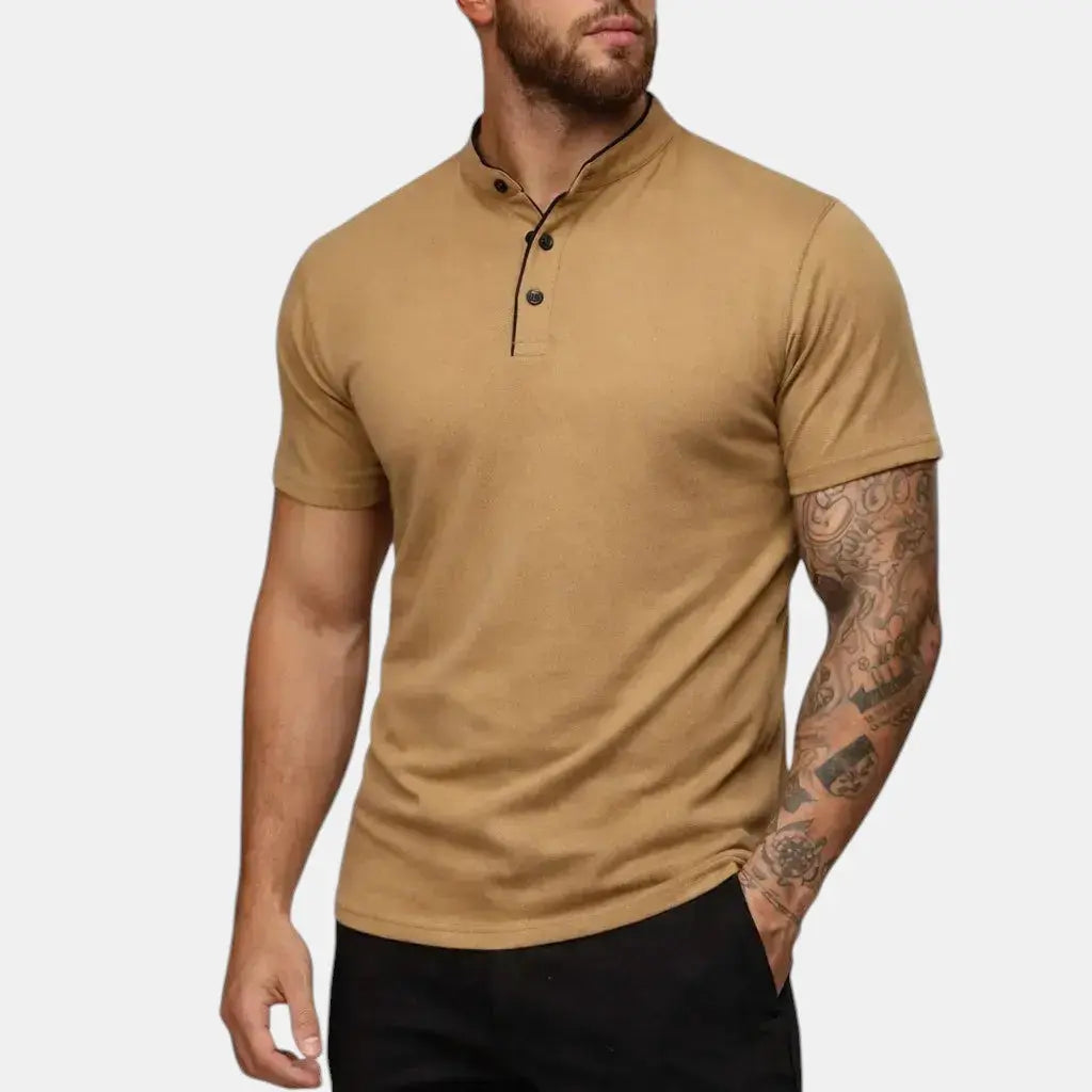 Moderne Polo Shirt Til Mænd med Ståkrave og Kort Knapstolpe | Komfortabel og Stilfuld Hverdagstøj 1