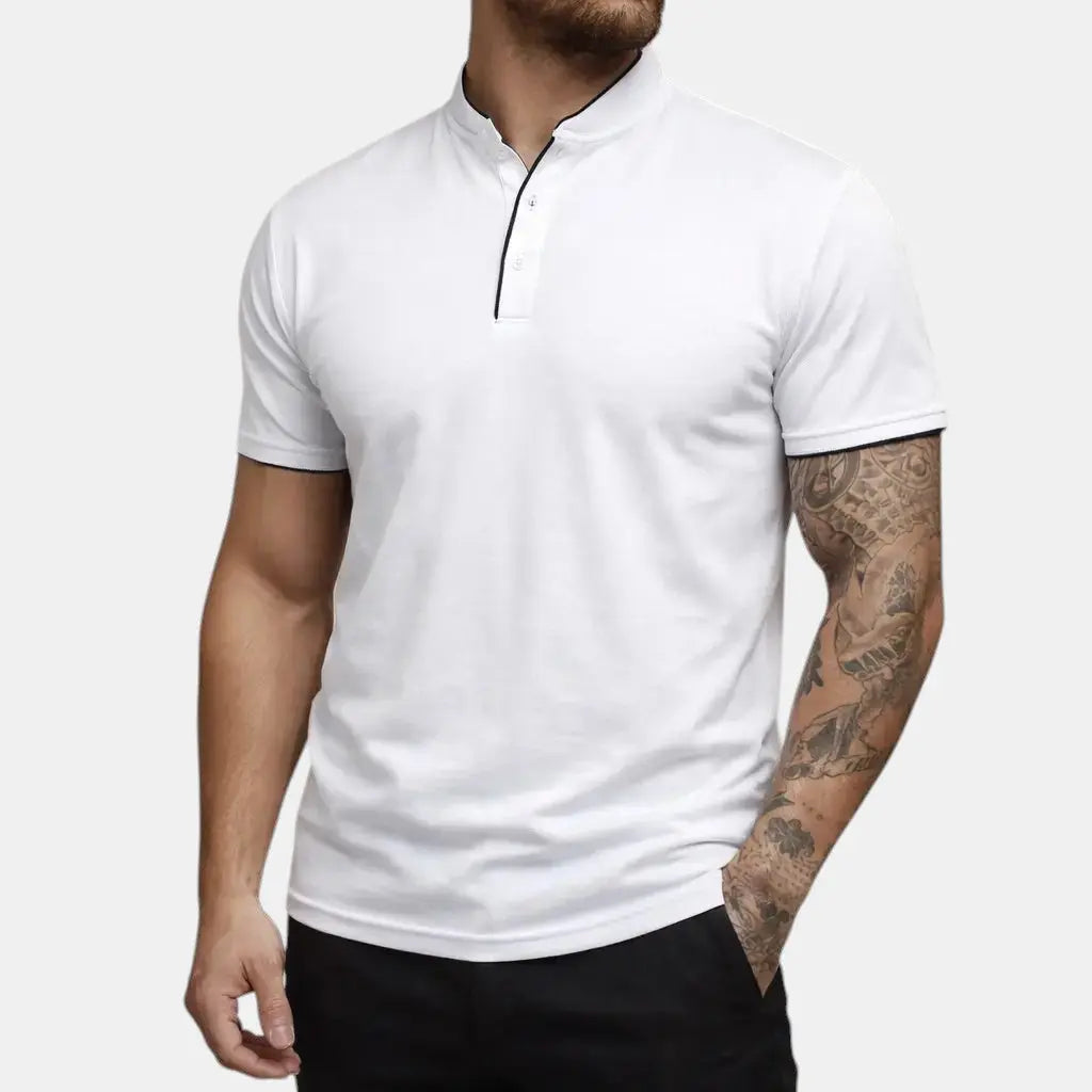 Moderne Polo Shirt Til Mænd med Ståkrave og Kort Knapstolpe | Komfortabel og Stilfuld Hverdagstøj 13