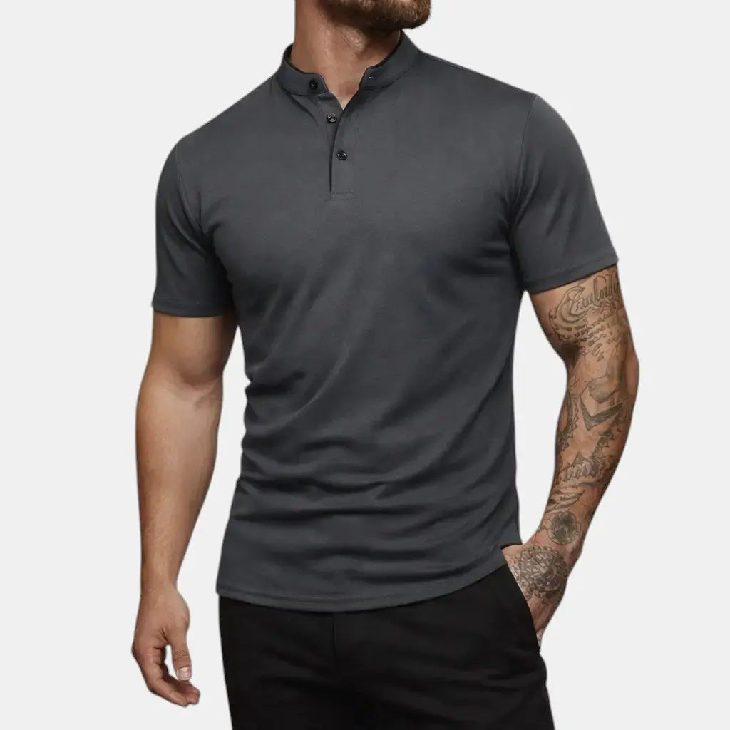 Moderne Polo Shirt Til Mænd med Ståkrave og Kort Knapstolpe | Komfortabel og Stilfuld Hverdagstøj 7