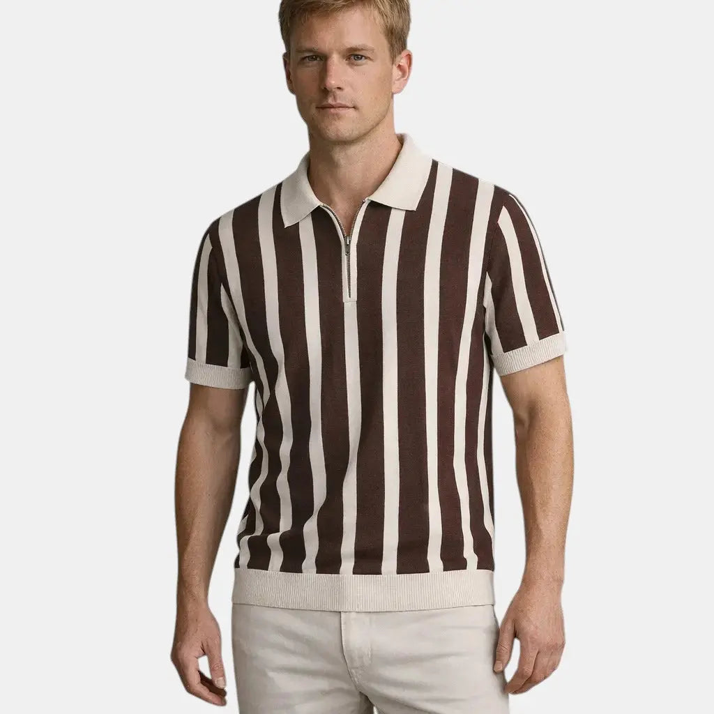 Stribet Polo Skjorte til Mænd med Half-Zip Design | Elegant Casual Look for Forårs- og Sommersæsonen 6