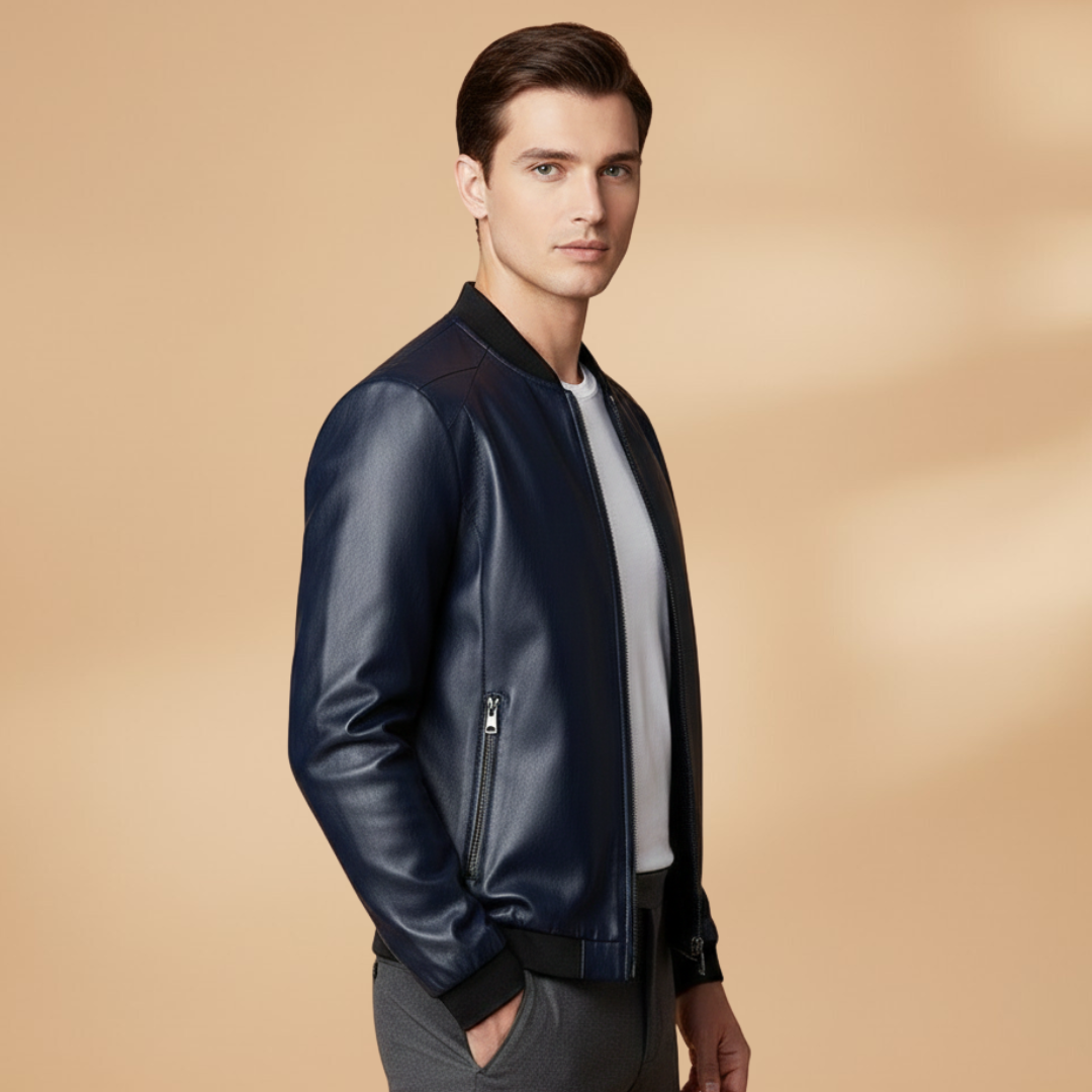 Moderne Bomber Jakke Herre med Lynlås og Kontrastdetaljer | Let og Stilfuld Overgangsjakke 3