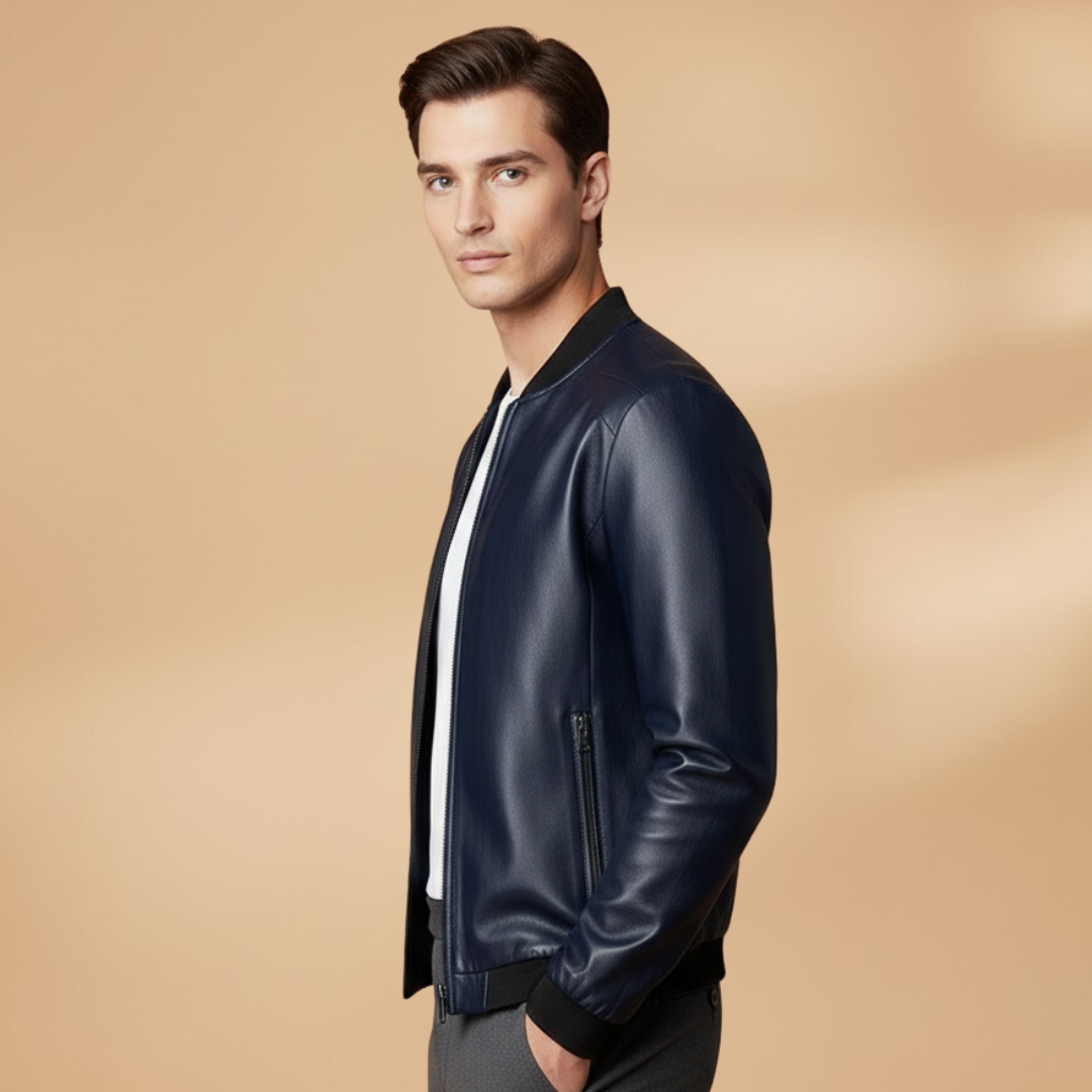 Moderne Bomber Jakke Herre med Lynlås og Kontrastdetaljer | Let og Stilfuld Overgangsjakke 4