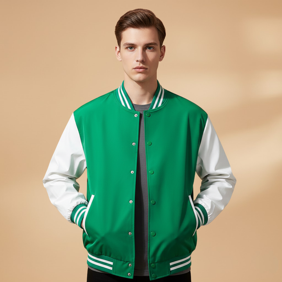 Moderne Bomber Jakke Herre med Kontrastærmer og Lynlås | Let og Stilfuld Hverdagstøj 2