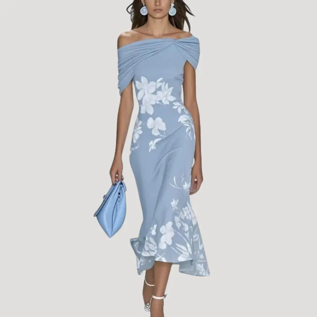 Bianca Midi Kjole Dame Off-Shoulder Blomstret – Fitted Stræk Fest  Panorla