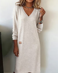 Women's Knit Midi Dress – V-Neck, Soft Stretch