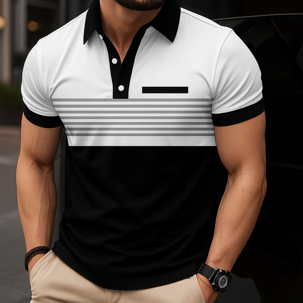 Moderne Herre Slim Fit Polo Shirt med Stribet Farveblok Design 1