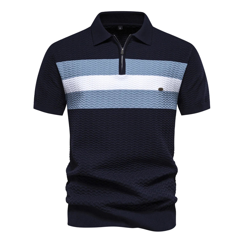 Moderne Polo Shirt Til Mænd Med Lynlås, Stribet Design Og Komfortabel Pasform 2