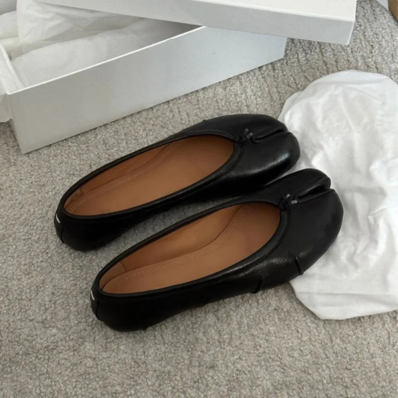 Tabi Ballerina Sko Dame – Splittå i Blødt Læder
