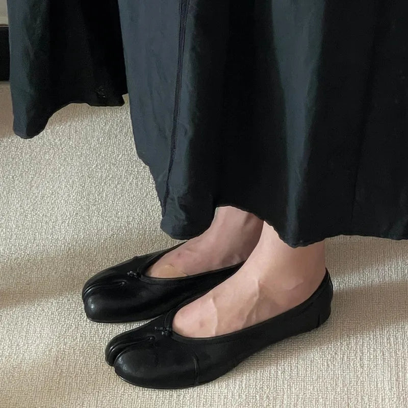 Tabi Ballerina Sko Dame – Splittå i Blødt Læder