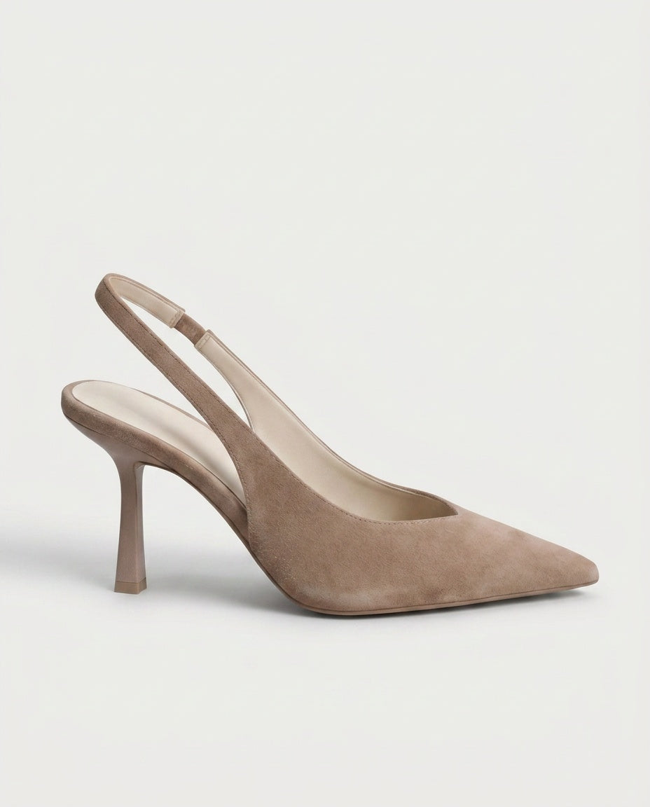 Slingback Pumps Women – Taupe Suede Pumps with Pointed Toe
