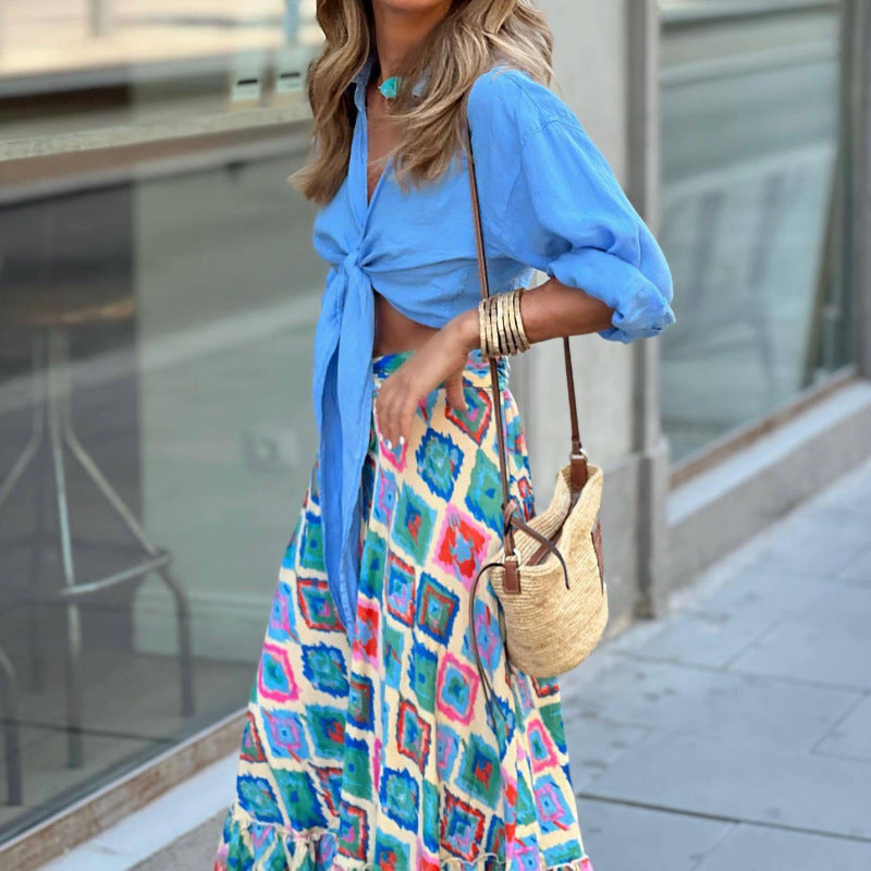 Boheme Kollektion | Maxi Nederdel med Etnisk Print og Flæsekant | Let og Åndbar til Sommerkomfort 2