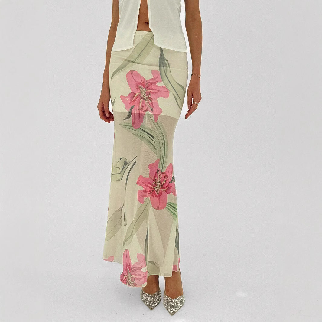 Elegant Maxi Nederdel | Blomsterprint med Slank Pasform | Let Materiale til Sommerlook 1