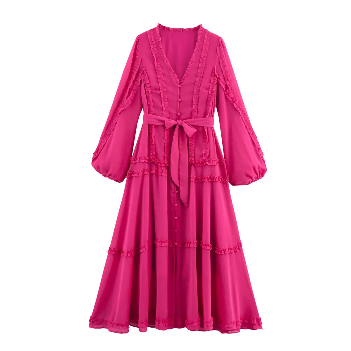 Elegant Maxikjole | Maxikjole med Lange Ærmer og Flæsedetaljer | Feminin Stil til Enhver Anledning 1