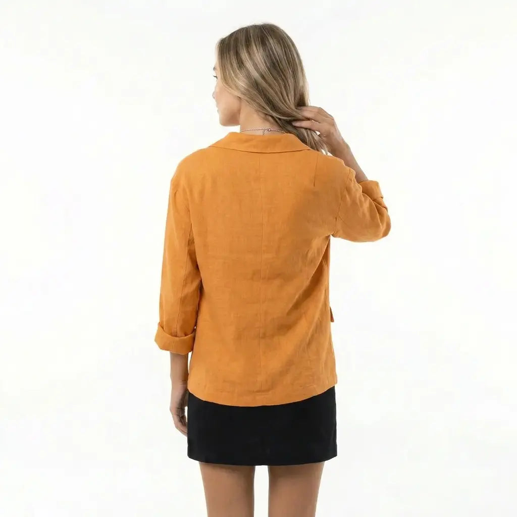 Nanna Sommer Bomuld-Hør Blazer Dame – Relaxed Fit med Enkeltknap  Panorla