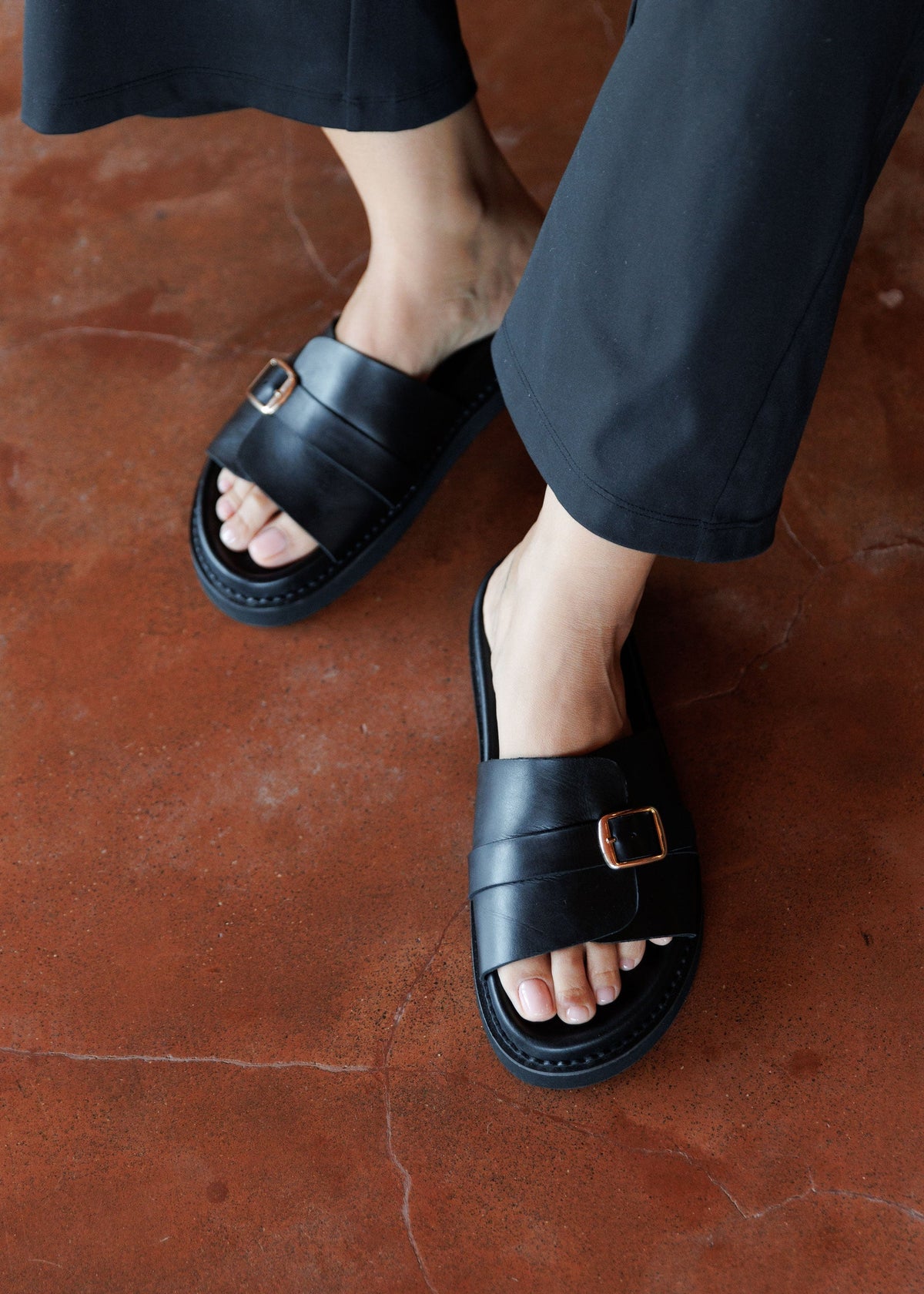 Leather Slide Sandals Women – Adjustable Strap, Soft Footbed