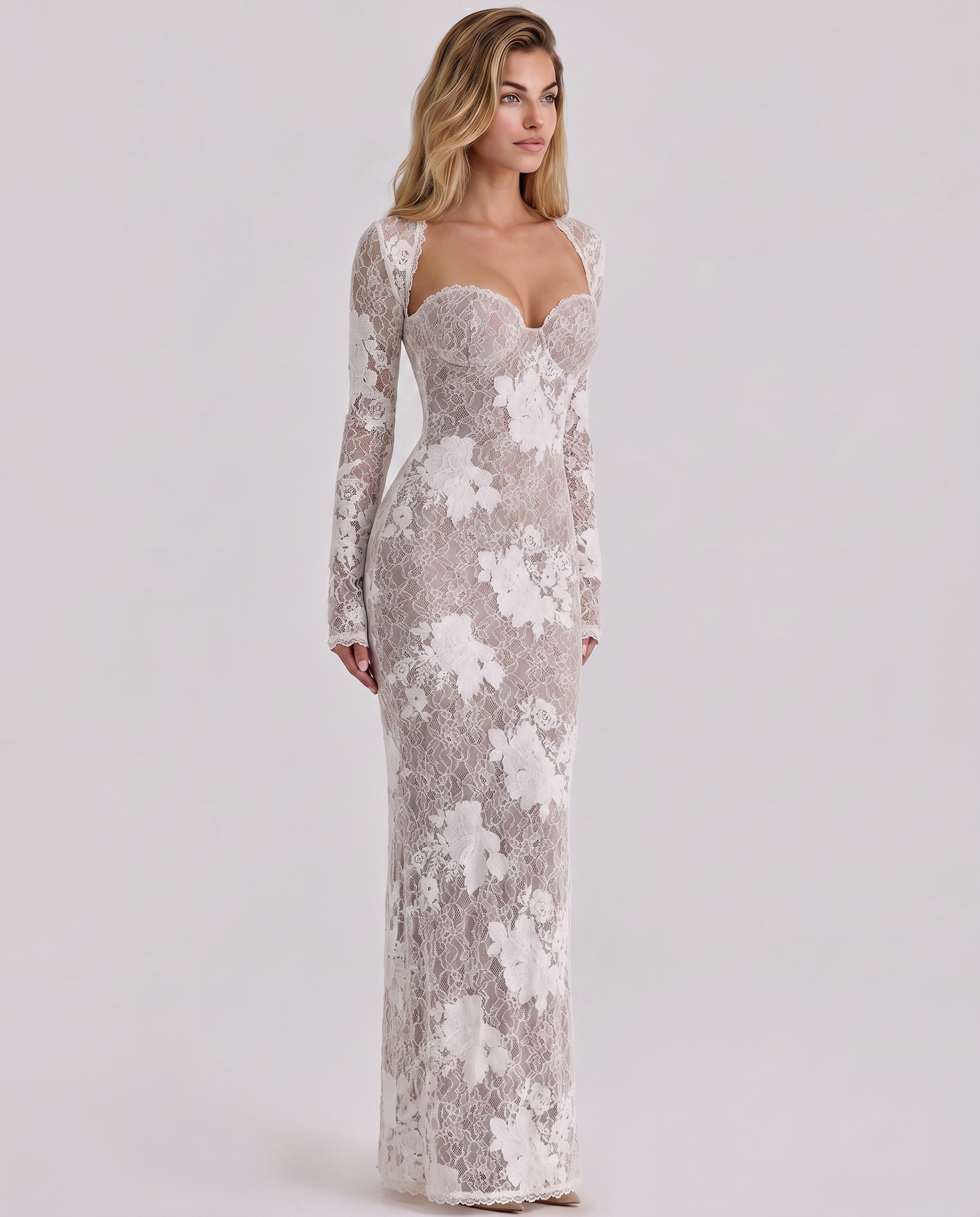 Lace Maxi Dress Women – Long Sleeve Formal Wedding Guest Gown