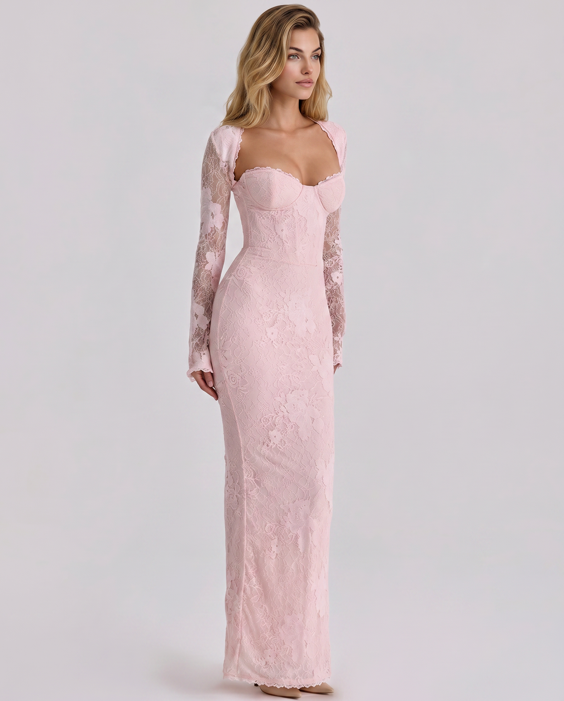 Lace Maxi Dress Women – Long Sleeve Formal Wedding Guest Gown