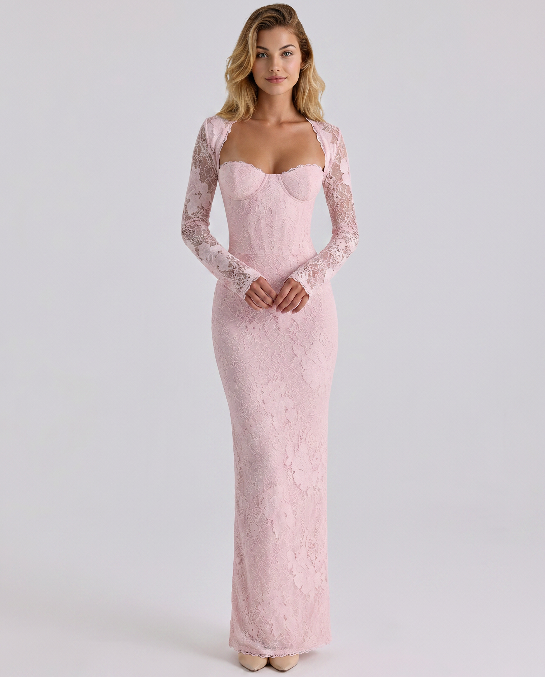 Lace Maxi Dress Women – Long Sleeve Formal Wedding Guest Gown