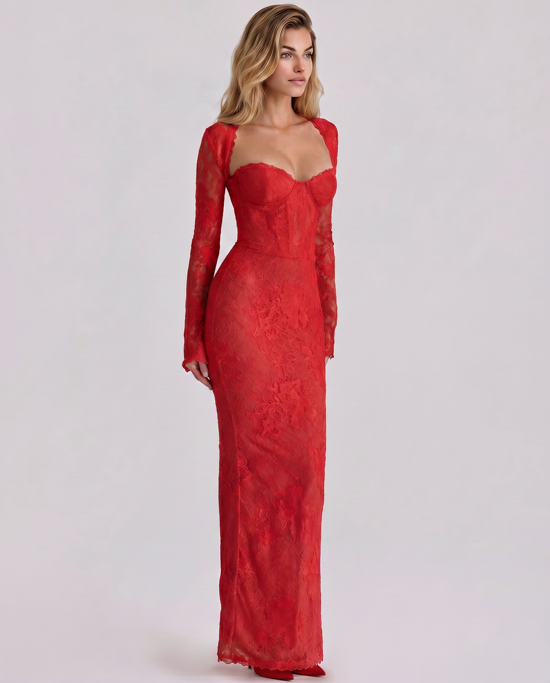 Lace Maxi Dress Women – Long Sleeve Formal Wedding Guest Gown