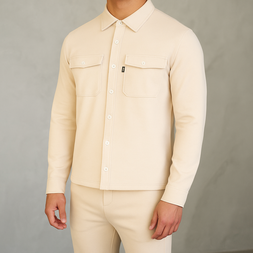 Pique Overshirt Til Mænd - Komfortabel Herre Skjorte Med Knappelukning 0