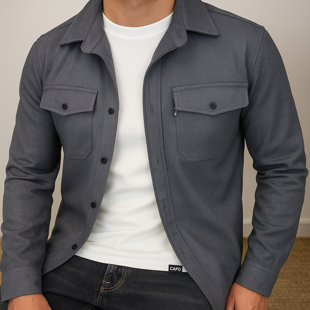 Premium Grå Herre Skjorte med Tailored Fit, Brystlommer og Komfortabel Pasform 2