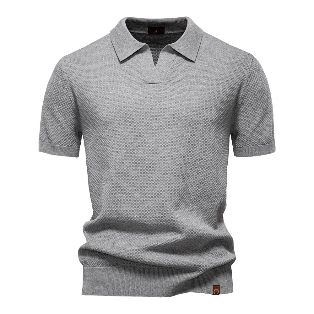 Premium Herre Kortærmet Strik Polo Shirt med Tekstureret Design 0