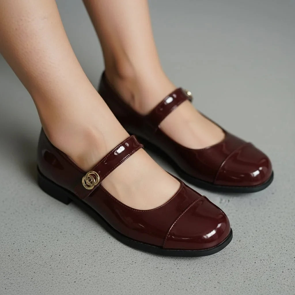 Buty Mary Jane Damskie – Szeroki Krój z Paskiem i Antypoślizgiem