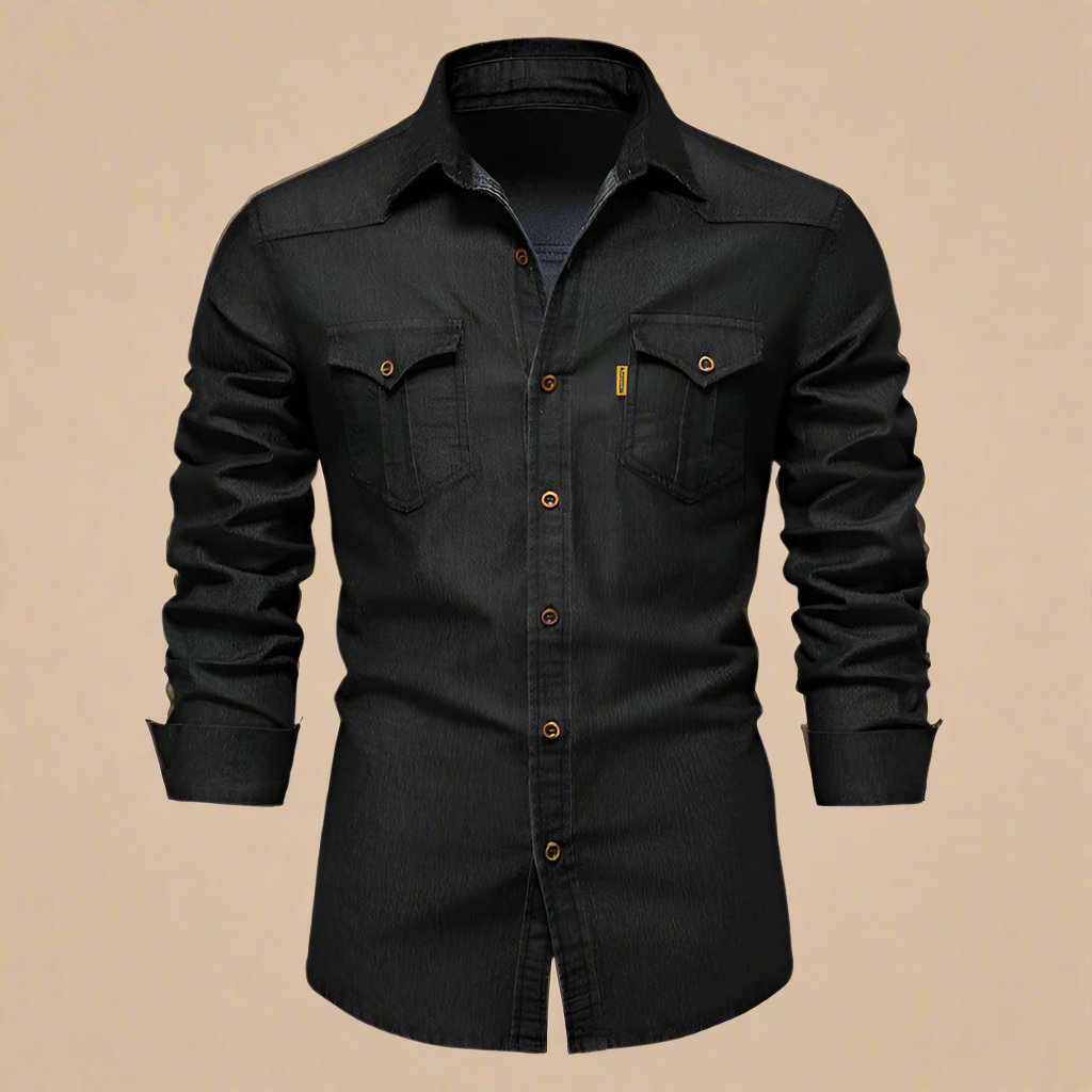 RAW Denim - Herre Skjorte i Stræk Denim med Lange Ærmer og Komfortabel Pasform 0